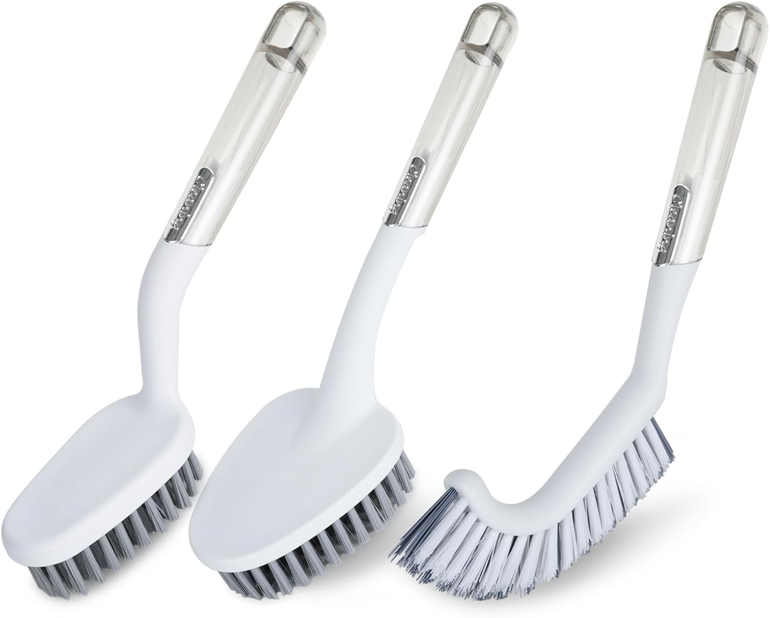 3 Pack Heavy Duty Bathroom Scrub Brush with Long Handle, Stiff Bristles Grout Brush, Scrub Brushes for Cleaning Bathroom, Shower, Tile, Tub, Carpet, Kitchen, Sink (Crystal Gray)