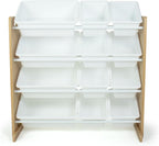 Humble Crew Kids Toy Storage Organizer with 12 Plastic Bins, Natural Wood/White – Removable Bins for Playroom, Bedroom, Toddler Furniture for Boys and Girls Ages