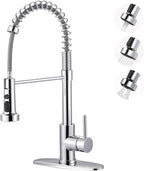 Kitchen Faucet with Pull Down Sprayer: Chrome 3-Function Kitchen Sink Faucet for 1 or 3 Hole - Stainless Steel Single Handle Spring Kitchen Faucets with Deck Plate for Farmhouse RV Laundry