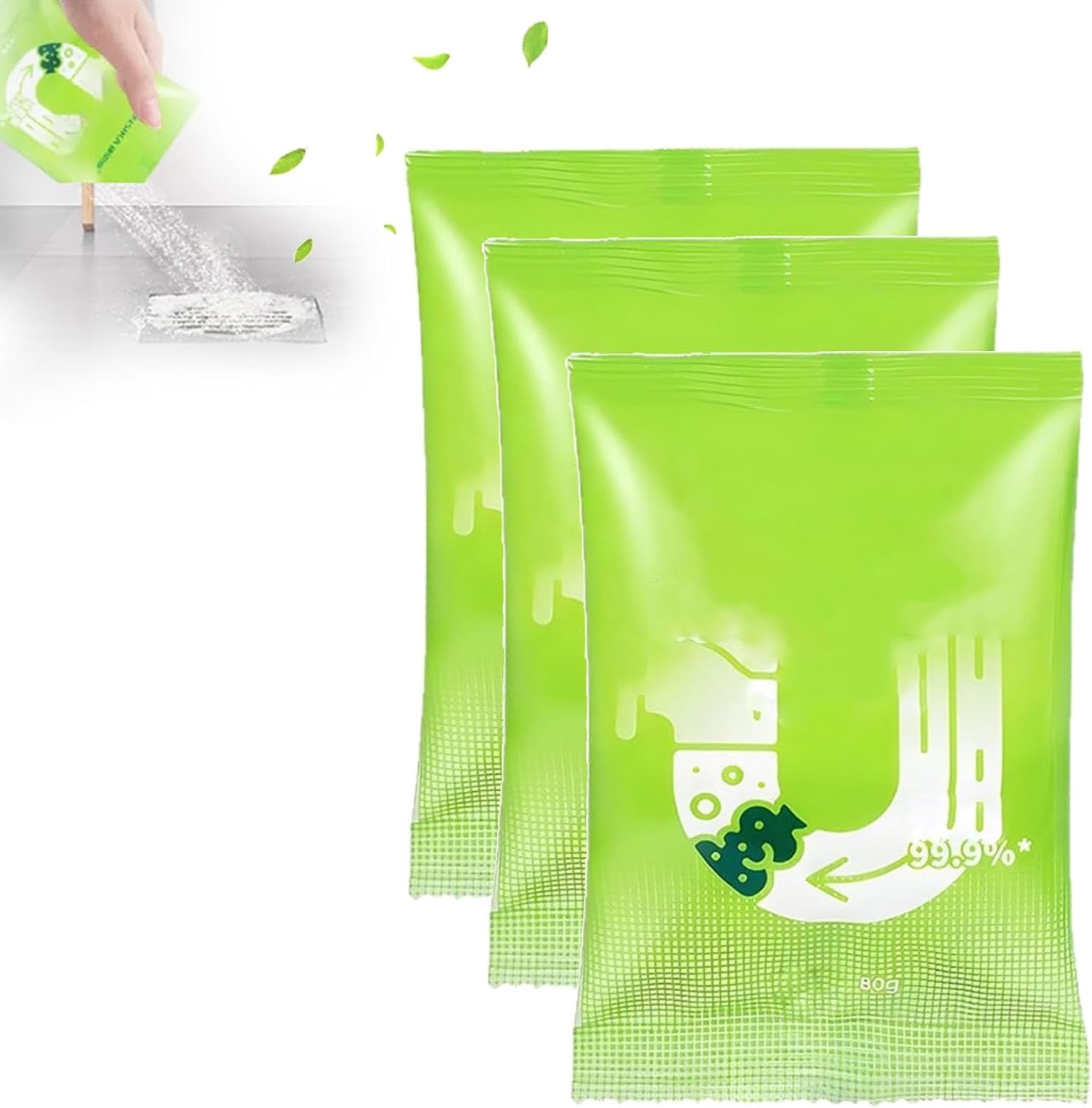 Powerful Pipeline Dredging Powder, 80g Powerful Sink And Drain Cleaner Powder, Drain Clog Remover Agent, Powerful Pipe Unclogger, Multi-Purpose Pipe Cleaner For Kitchen Bathroom Toilet (3PC)