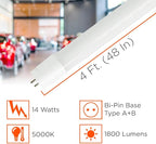 GoodBulb 4 Foot LED Tube 14 Watt T8 Medium Bi-Pin Base 5000K Cool White High Output 1800 Lumens 82 CRI Type A+B Hybrid Car Dealership Lighting 25 Pack
