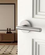 Asidrama 6 Pack Passage Brushed Nickel Door Handles, Door Lever with Door Knobs Indoor for Bedroom or Bathroom, Heavy Duty Door Handles Interior with Locks for Left Right Sided Doors