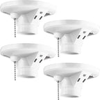4 Pack Porcelain Light Socket with Outlet and Pull Chain Light Fixture, Bulb Socket with Grounded Outlet, E27/e26 Base, Porcelain Box Mount for Indoor Garage Closet Lighting