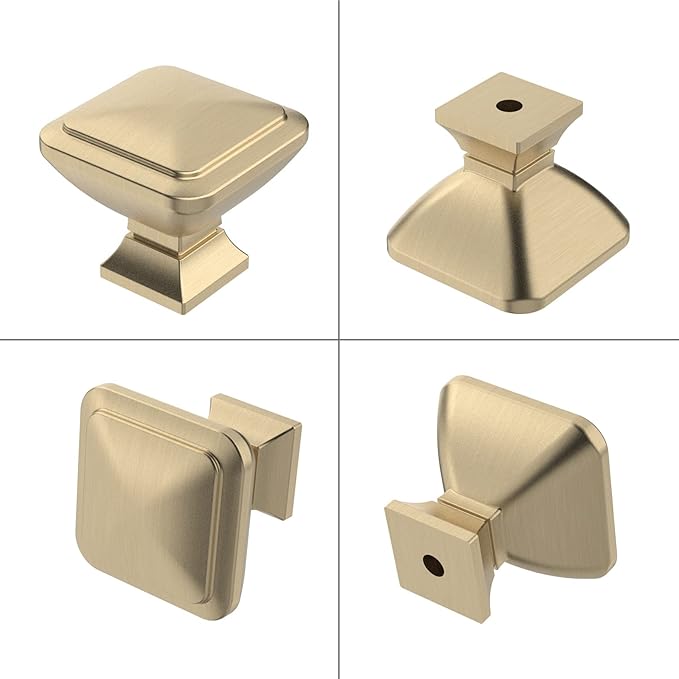 6 Pack 1.2 Inch Brushed Brass Cabinet Knobs Gold Drawer Knobs Square Kitchen Cabinet Knobs Zinc Cabinet Hardware Dresser Knobs Kitchen Knobs for Cabinets Gold Knobs for Cabinets