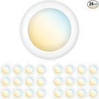 PARMIDA (24 Pack) 5/6 Inch Dimmable 3CCT LED Disk Lights, 15W Surface Mount Recessed Ceiling Lighting, 3 Color Selectable 3000K/4000K/5000K, 1050lm, J-Box Or Recessed Can Installation, UL-Listed