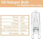 G9 Heat Lamp Bulbs for Reptile,Day White, Mini Halogen Bulb 50W, Infrared Reptile Heat Lamp for Bearded Dragon Gecko Turtle Lizard, Pack of 3