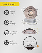 Canless Gimbal LED 4-inch - Swivel 90° tilt 360° Rotation Adjustable 6PACK 4" dimmable Eyeball LED Wafer recessed retrofit Ceiling Spotlight Can Light Oil Rubbed Bronze 4 inch 6 Pack