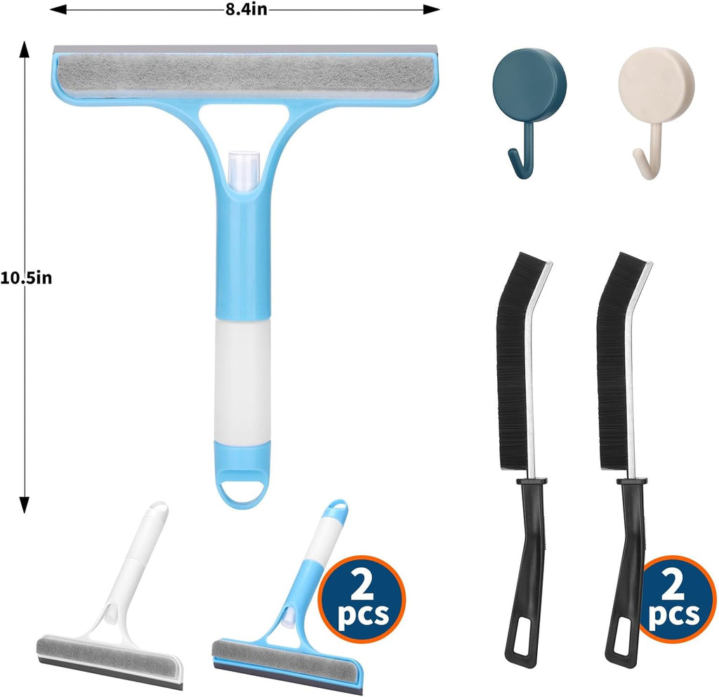 Juome 2PCS 3 in 1 Window Cleaning Scraper - Window Cleaner Squeegee with Sprayer, Squeegee for Window Cleaning Kit, Window Cleaning Tool with Cleaning Brush for Shower Glass, Mirrors, Home Window, Car