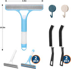 Juome 2PCS 3 in 1 Window Cleaning Scraper - Window Cleaner Squeegee with Sprayer, Squeegee for Window Cleaning Kit, Window Cleaning Tool with Cleaning Brush for Shower Glass, Mirrors, Home Window, Car