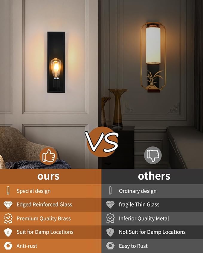 Outdoor Wall Sconces,Waterproof Porch Light Patio Light, Matte Black Wall Light with Clear Glass Shade for Garage, Patio, Doorway, Hallway