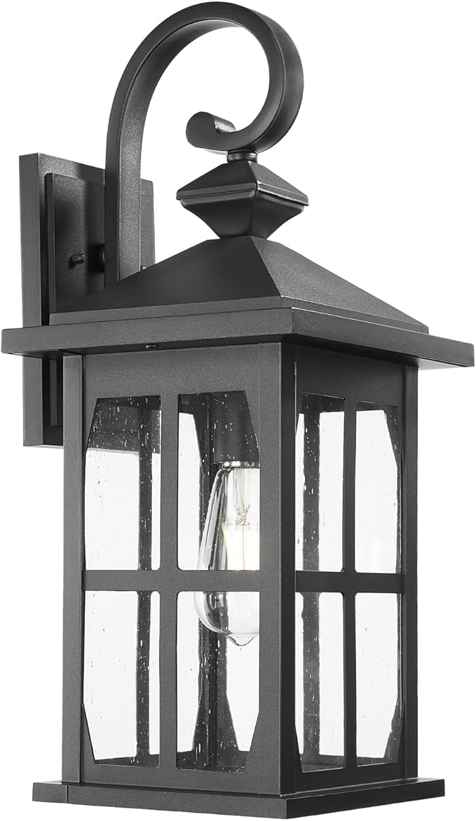 Darkaway Large Outdoor Light Fixtures Wall Mount, 21inch Outdoor Wall Lights Exterior Lighting Fixtures Waterproof Black Outside Wall Sconce with Seeded Glass for House Porch Hallway Garage Front Door