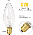SUNSGNE 25 Pack Candle Light Bulbs, C26 Crystal Clear Torpedo Candelabra Light Bulb for Chandeliers, Window Candle Bulbs, Nightlight Bulb- 7 Watt Light Bulbs- E12 Candelabra Base