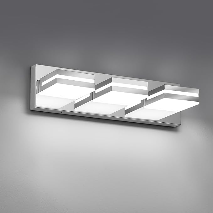 Modern LED Bathroom Lights Fixtures(3-Light),Metal Chrome Acrylic Wall Lighting,Vanity Lights for Bathroom Over Mirror(6000k 16In