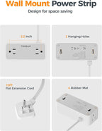 Flat Plug Extension Cord 10 FT, TESSAN Surge Protector Power Strip with 4 AC Outlets 1 USB C and 2 USB A Ports, 900 Joules Protection, Multiple Wall Outlet Extender Suitable for Home Office Dorm