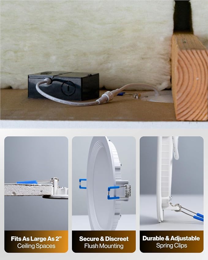 Sunco 12 Pack 10W 4 Inch LED Recessed Lighting Slim Baffle Retrofit Night Light for Indoor Living Dining Room Bedroom, 600 Lumens, Selectable CCT 2700K/3000K/4000K/5000K/6000K, Dimmable, AC120V - ETL