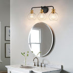 Black and Gold 3-Light Bathroom Vanity Fixture with Clear Glass Shades Modern Wall Lamp Suitable for Bathrooms, Dressing Rooms