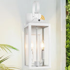 White Dusk to Dawn Outdoor Wall Lantern 2-Light, 19" Large Outside Modern Wall Sconce Light Fixture, Industrial Porch Light Wall Mount with Glass, Waterproof Farmhouse Exterior Lamp Lighting