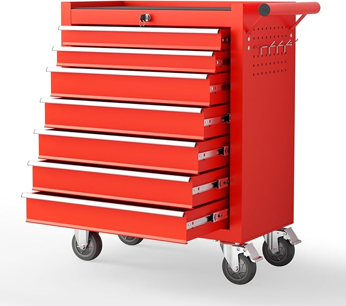 7 Drawers Rolling Tool Chest with Wheels, Portable Rolling Tool Boxes with Wheels, Tool Box Storage Cabinet with Locking System for Garage (RED, 7 Drawers)