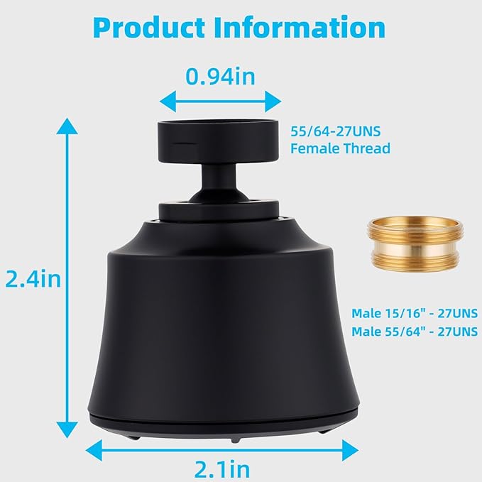 iFealClear Kitchen Sink Faucet Head with Metal Ball Joint, 360° Swivel Faucet Sprayer Head, Big Angle Faucet Aerator Adapter 55/64-27UNS Female Thread, 4 Spray Modes, Extra Brass Adapters, Matte Black