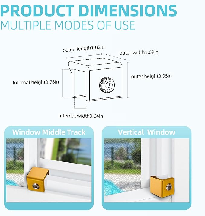 Window Locks for Up and Down Windows 4 Pack Window Stopper Sliding Window Lock for Vertical Horizontal Sliding Windows Doors with Key Aluminum Window Security Locks Child Proof(Golden Small)