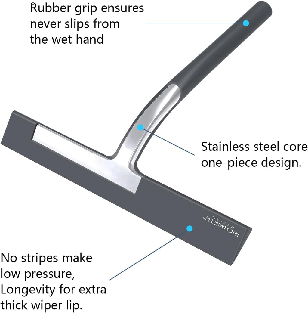 Shower Squeegee for Glass Doors, 9" Inch Width Silicone Rubber Blade Squeegee Window Cleaner Tool Squeegee for Shower Glass Doors Bathroom Mirror Car Window Tile - Gray