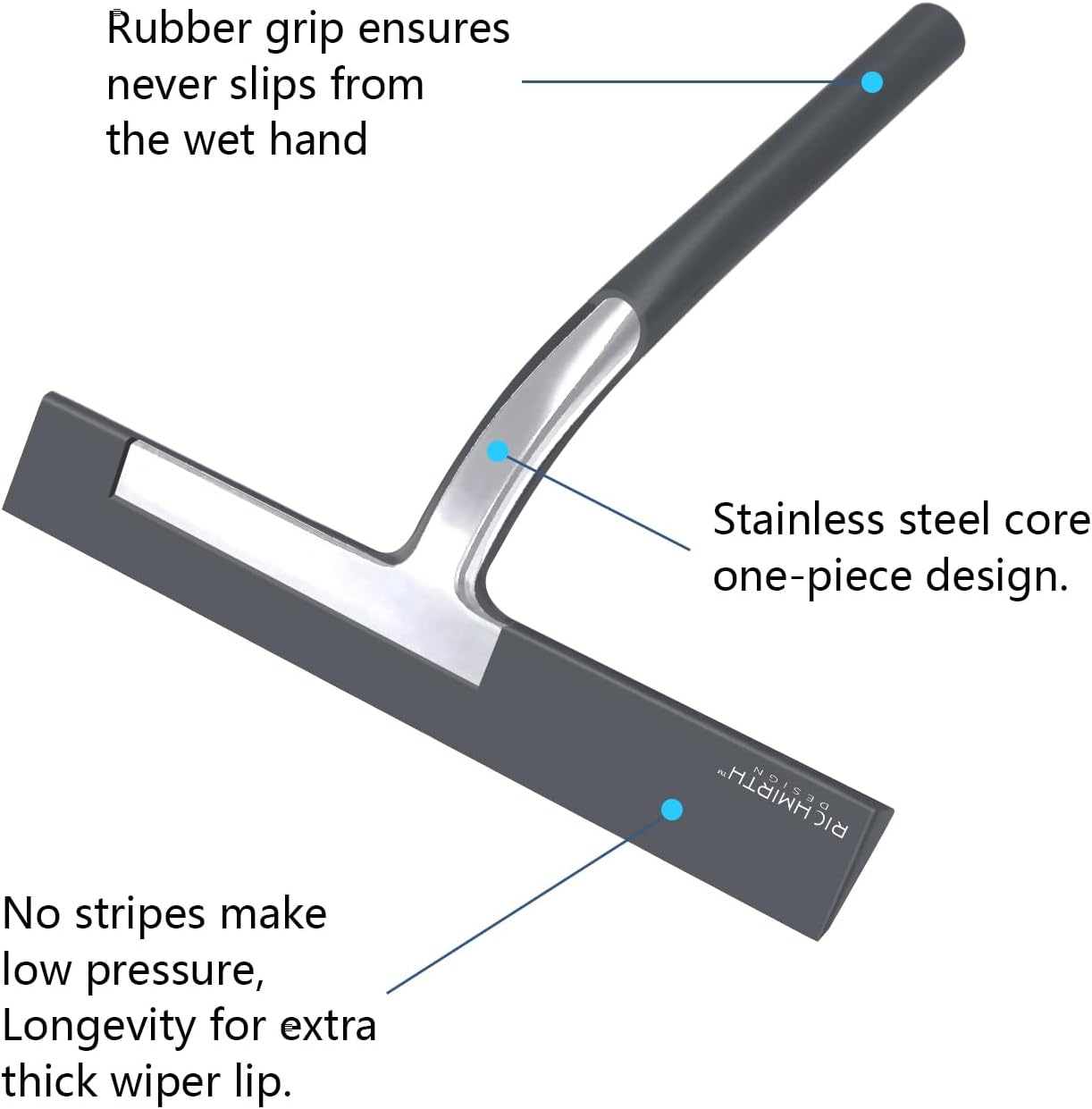 Shower Squeegee for Glass Doors, 9" Inch Width Silicone Rubber Blade Squeegee Window Cleaner Tool Squeegee for Shower Glass Doors Bathroom Mirror Car Window Tile - Gray