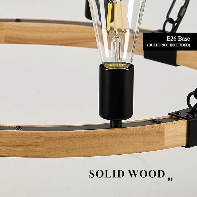 48 Lights 3 Tier Extra Large Wooden Wagon Wheel Chandelier Natural Farmhouse 63'' High Ceiling Black Rustic Round Wood Pendant Light Fixture for Living Room Foyer Villa Staircases