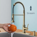 Touch-Less Kitchen Faucet, 3 Modes Pull Down Sprayer, LED Temperature Control,Sensor Activated,Ceramic Valve, 360-Degree Rotation, 1 or 3 Hole Deck Plate. 10-Year Warranty. (KW-79J, Gold)