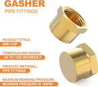 GASHER 1/4"NPT Brass Pipe Cap, NPT Female Thread Socket Pipe End Cap Plugs Fitting 15PCS