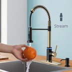 Smart Kitchen Faucet, 3 Modes Pull Down Sprayer, Touch On Sensor Activated, LED Temperature Control, 360-Degree Rotation, 1 or 3 Hole Deck Plate. 10-Year Warranty. (KW-66GR, Brushed Gold/Black)