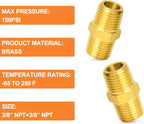 GASHER 10PCS Brass Pipe Fitting, Reducing Hex Nipple, 3/8-Inch Male Pipe x 3/8-Inch Male Pipe