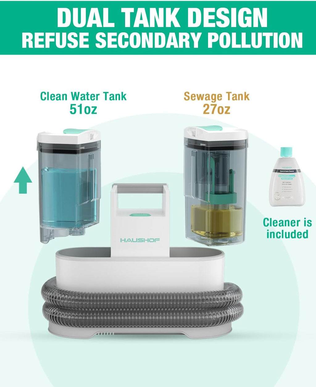 HAUSHOF Portable Carpet Spot and Upholstery Cleaner, 12Kpa Lightweight Deep Couch Cleaner Machine Powerful Suction for Pet Stains, Couch, Rug, Car Seats, Narrow Spaces, Spot & Stain Cleaner Included