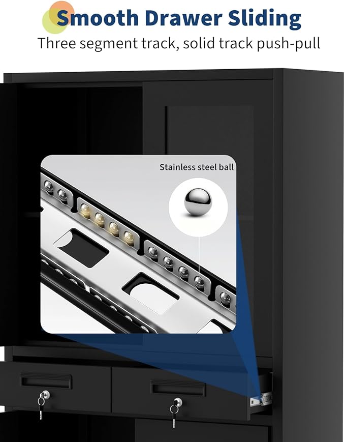 GarveeHome 72" Metal Storage Cabinet with Drawers Locking Doors & 2 Drawers,Heavy Duty Rolling Garage Organizer with 3 Adjustable Shelves