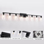 8-Light Black Vanity Light Fixtures,Large Bathroom Light Fixtures Clear Glass ShadeRust and Moisture Resistant Easy to Install Vanity Lights for Bathroom Light Over Mirror