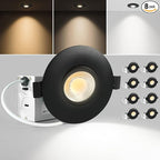 Sublimation Black 8 Packs 3 Inch 3CCT Gimbal Led Recessed Light with Junction Box 10w,Waterproof recessed Lights for Shower,Black recessed Lights,3 Colors Adjustable