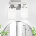 Bathroom Light Fixtures Over Mirror, 2-Light Modern Nickel Vanity Lights with White Glass Shade, Bathroom Wall Lamp Sconces for Mirror Bedroom, Living Room Hallway Small Space