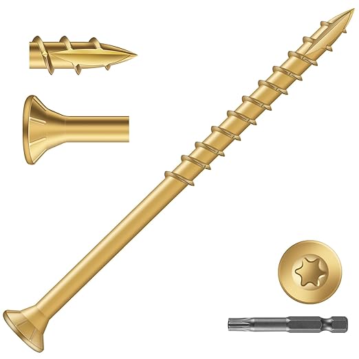 #10 x 3 Inch Deck Screws (59Pcs) 1lb. Exterior Wood Screws. Carbon Steel, Tan, Flat Head, Rust Resistant epoxy Coated, with T25 Star Bit