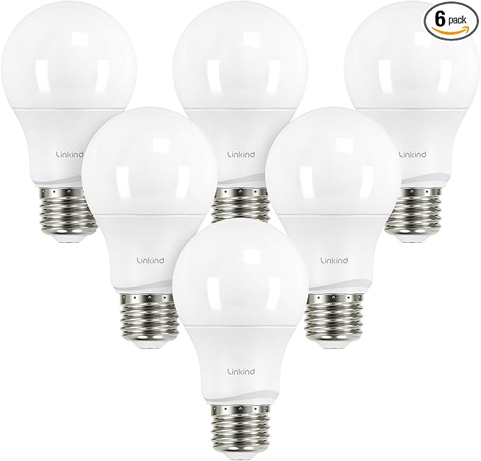 Linkind A19 LED Light Bulbs Dimmable, 40W Equivalent, E26 Base, 5000K Daylight, 5W 480 Lumens 120V, UL Listed FCC Certified, LED Lights for Bedroom Living Room Home Office, 6 Packs