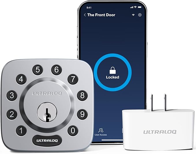 ULTRALOQ U-Bolt Smart Lock with WiFi Bridge, 6 in 1 Keyless Entry Door Lock with App Remote Control, Backlit Keypad, Auto Unlock, Smart Deadbolt Front Door, ANSI Grade 1, 1 Year Battery, Satin Nickel
