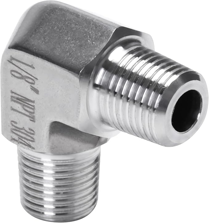 90 Degree Street Elbow - 1/8" NPT Male to 1/8" NPT Male Stainless Steel 304 Heavy Duty Forged Barstock Street Elbow Adapter Pipe Fitting (pack of 2)
