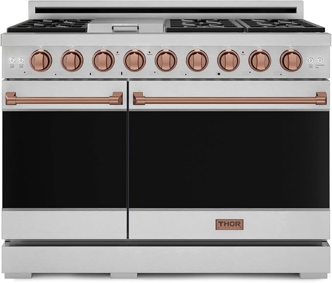 Gordon Ramsay by THOR Kitchen 48 Inch Professional Liquid Propane Range with Tilt Panel Touch Control in Stainless Steel/Rose Gold