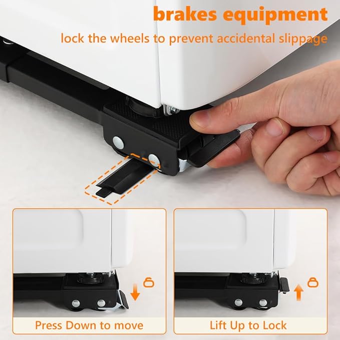 LUCKUP Heavy Duty Appliance Rollers W/Crowbar, Extendable Washing Machine Stand Furniture Rollers Mobile Fridge Base Furniture Sliders for Refrigerators Washer and Dryer Support 660 lbs, Silver