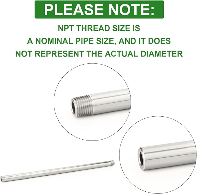 TAISHER 2PCS 304 Stainless Steel Pipe Fittings, 1/4" NPT Male Threaded, 16" Length Weld Nipple Cast Pipe