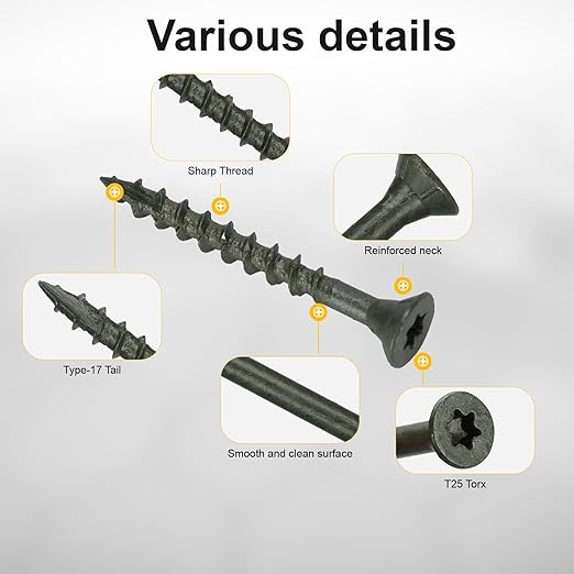 Wood Screws #8 x 1-5/8’’, T25 Star Torx Drive Flat Head Deck Screws, Green, 154Pcs (1lb)