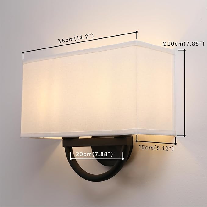 Industrial 2-Lights Wall Sconce Fixtures with White Textile Shade, Vintage Double Head Wall Light Lamps Decor for Hallway Bedroom Living Room Bathroom Corridor