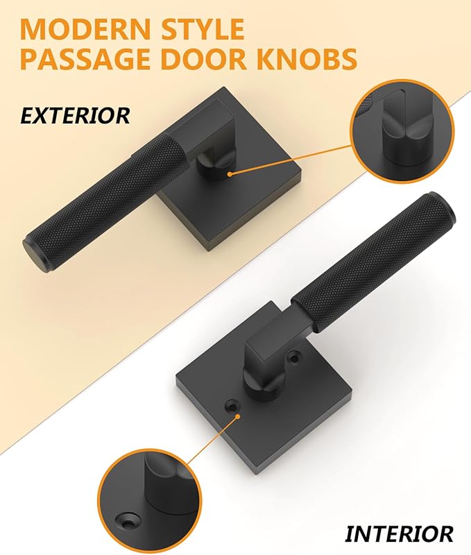Asidrama 1 Pack Black Passage Door Handles, Door Lever with Door Knobs Indoor for Bedroom or Bathroom, Heavy Duty Door Handles Interior with Locks for Left Right Sided Doors 098