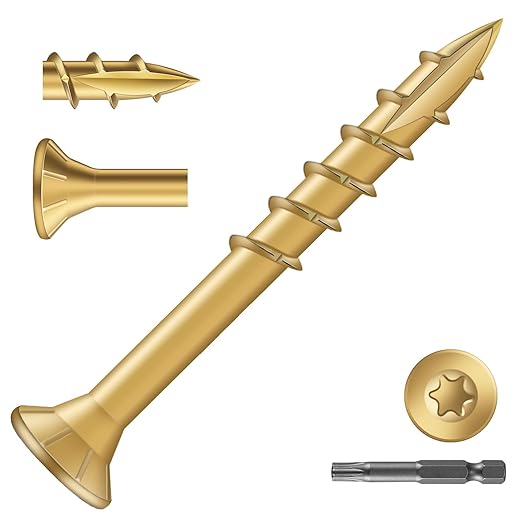 #8 x 1-1/2" Deck Screws (150Pcs) 1lb. Exterior Wood Screws. Carbon Steel, Tan, Flat Head, Rust Resistant epoxy Coated, with T25 Star Bit