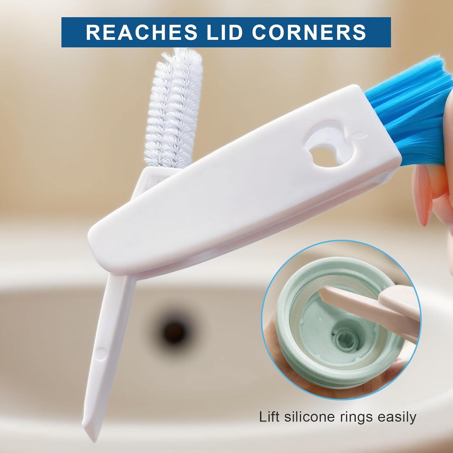 2-in-1 Water Bottle Brush, 14.5-inch Long-Handled Cleaning Brush, Kitchen Scrubber, Lid Cleaner, Suitable for Water Bottles, Cups, Glasses, Baby Bottles, Blue