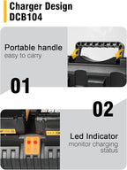 DCB104 20V MAX Battery Charger Replacement for Dewalt Battery Charger, 4 Port Multi Charger Station with 2 USB Ports, Compatible with Dewalt 12V-20V Batteries