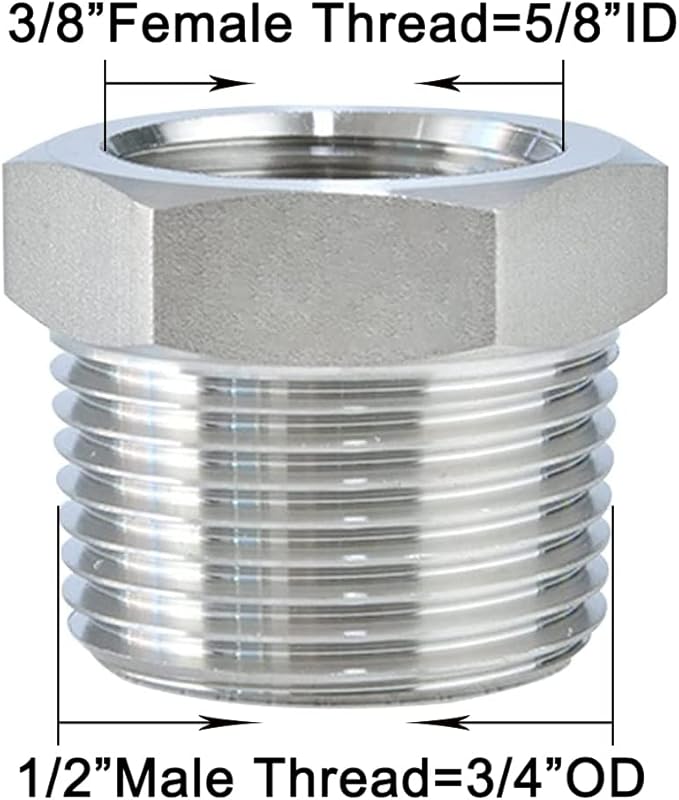 Joywayus Stainless Steel Hex Head Bushing Reducer Pipe Fitting 1/2 NPT Male × 3/8 NPT Female (Pack of 2)